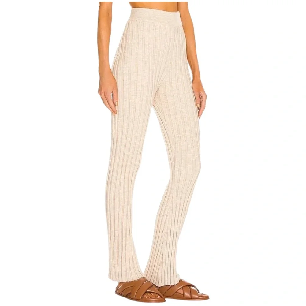 Anine Bing Val Ribbed Wool Pant in Cream (L)